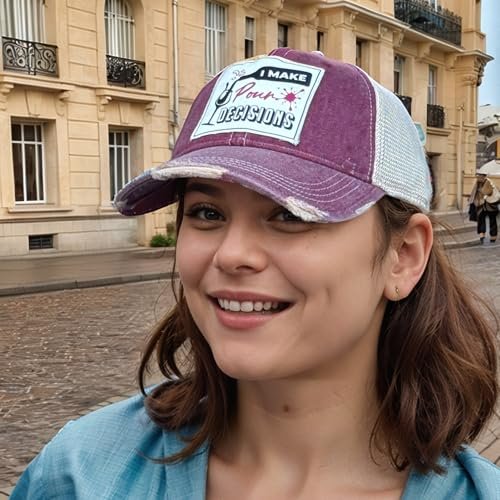 Popfizzy Funny Vintage Trucker Hats for Wine Drinkers, Adult Humor Caps, Distressed Baseball Cap (I Make Pour Decisions)