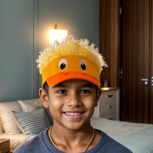 Popfizzy Funny Duck Hat with Hair for Boys and Girls, Wig Hat, Crazy Spiked Hair Cap, Adjustable One Size