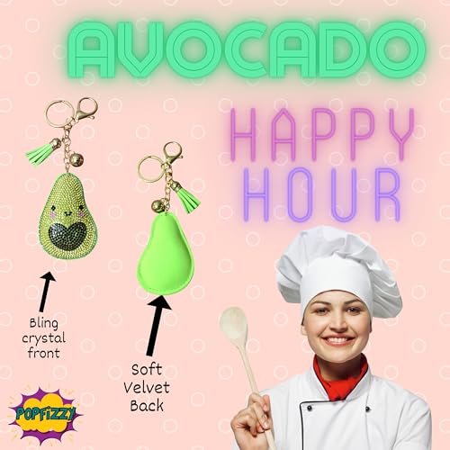 Popfizzy Rhinestone Avocado Keychain for Women, Bling Avocado Backpack Charm, Avocado Gift for Women, Guacamole Purse Charm