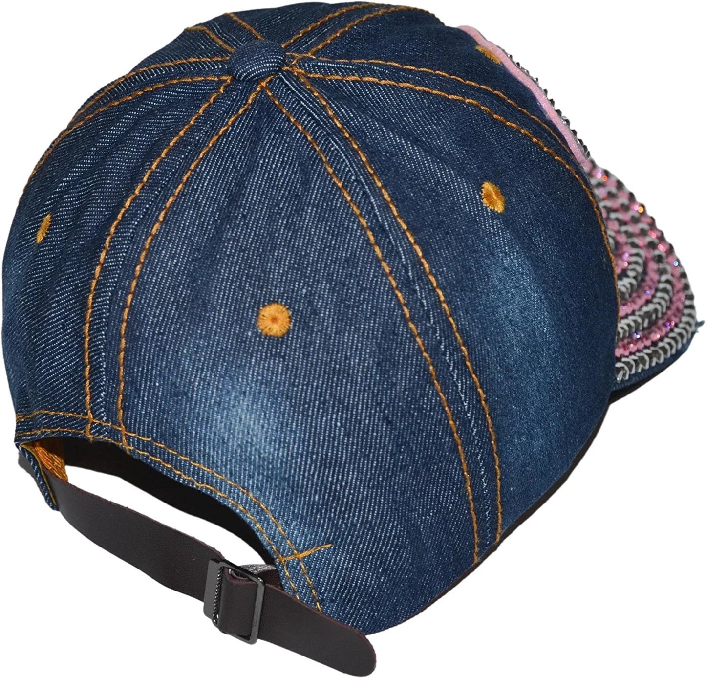 Bling Boss Rhinestone Denim Baseball Hat, Sassy Blue Distressed Cap for Women, Adult
