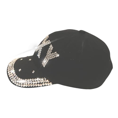 Popfizzy Rhinestone Baseball Cap for Women and Girls, Cute Bedazzled Hats, Shiny Bling Denim and Diamond Hat, Sexy Black