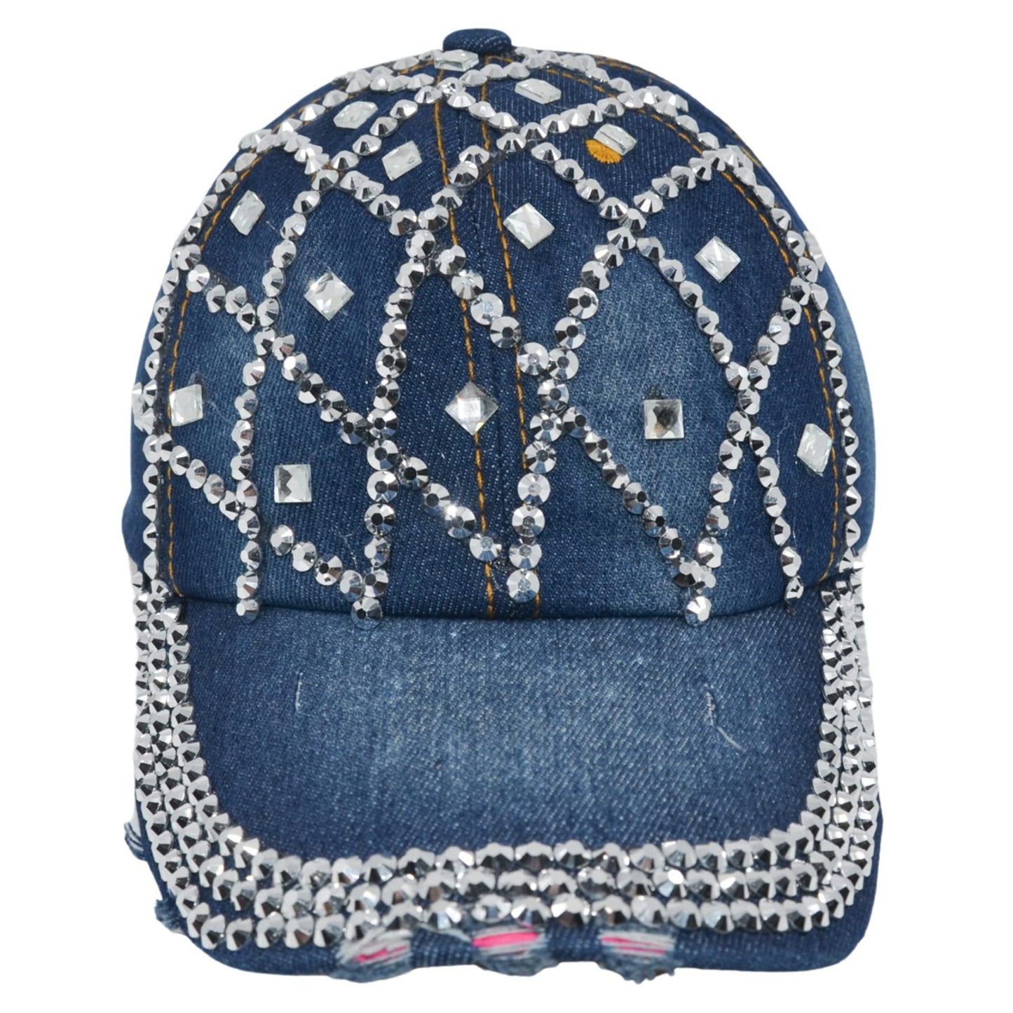 Popfizzy Rhinestone Baseball Cap for Women and Girls, Cute Bedazzled Hats, Shiny Bling Denim and Diamond Hat, Sparkly Gifts