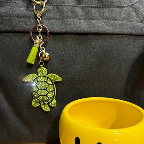 Popfizzy Green Turtle Keychain Accessories for Women and Girls, Rhinestone Animal Backpack Key Chain, Bling Purse Charms