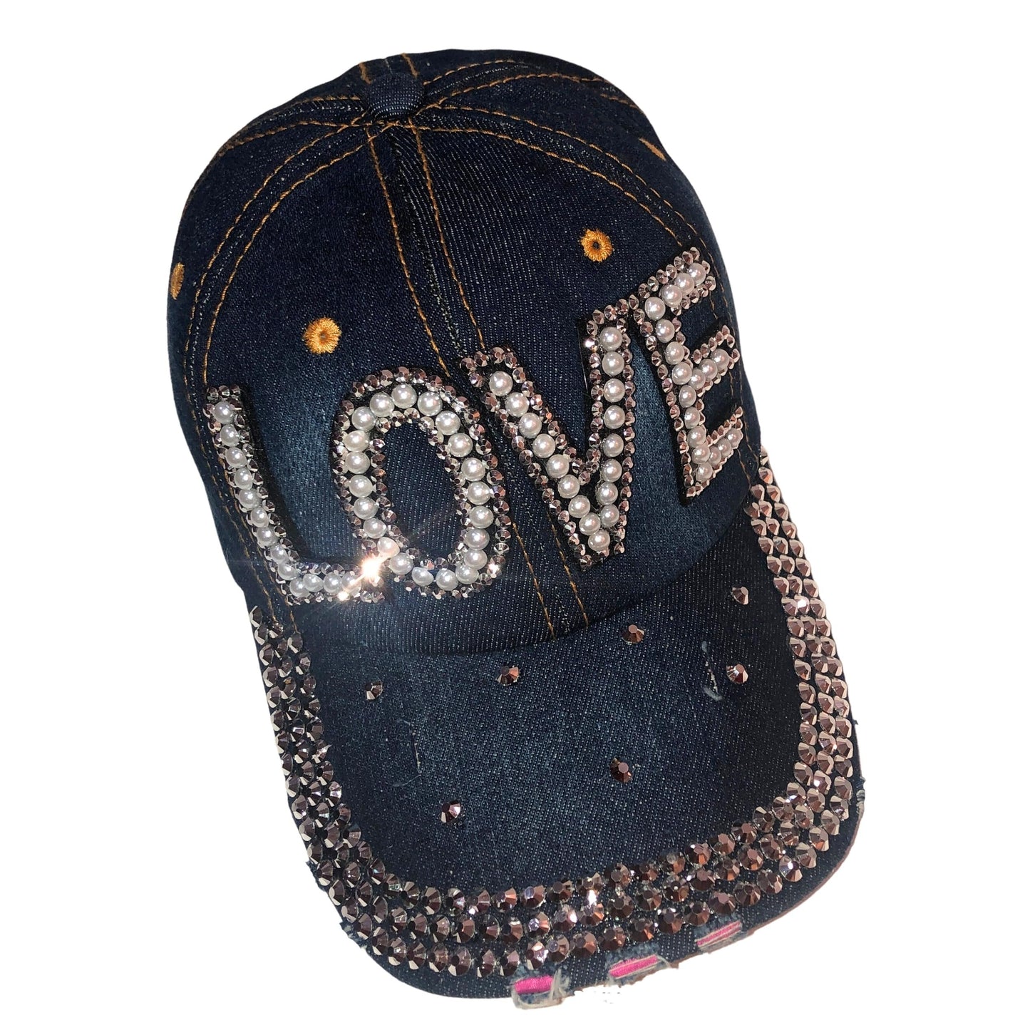 Bling "LOVE" Rhinestone Denim Hat, Bedazzled Baseball Cap for Women