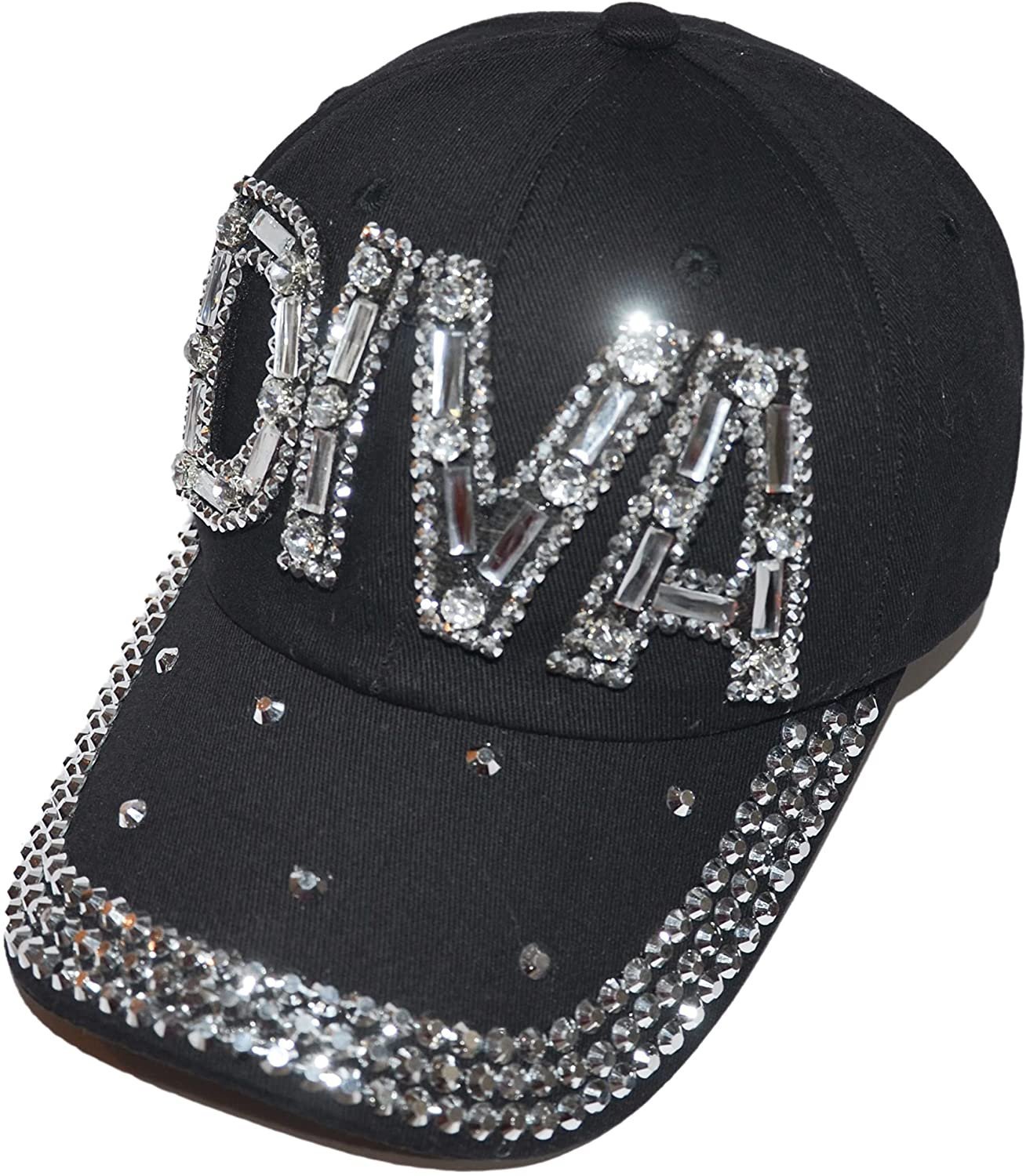 Popfizzy Women’s Rhinestone Diva Hat, Adult Bling Black Baseball Cap