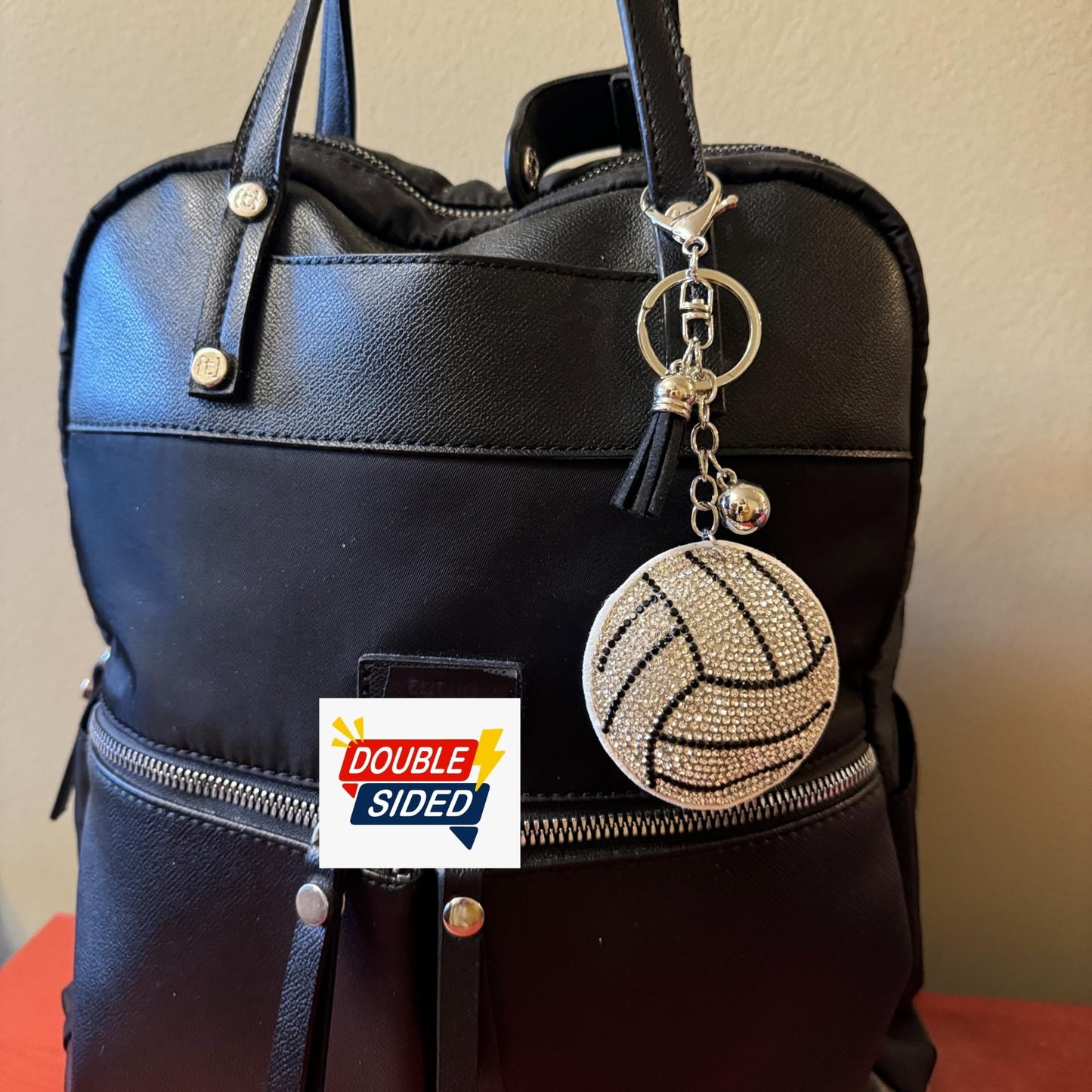 Popfizzy Bling Volleyball Keychain for Women and Girls, Purse Charm, Rhinestone Bag Charm, Volleyball Gifts, Double Sided
