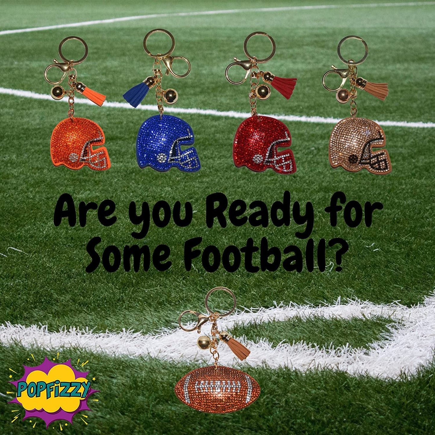 Popfizzy Football Keychains Bling Backpack Keychain Keyring Purse Charm Key Fob