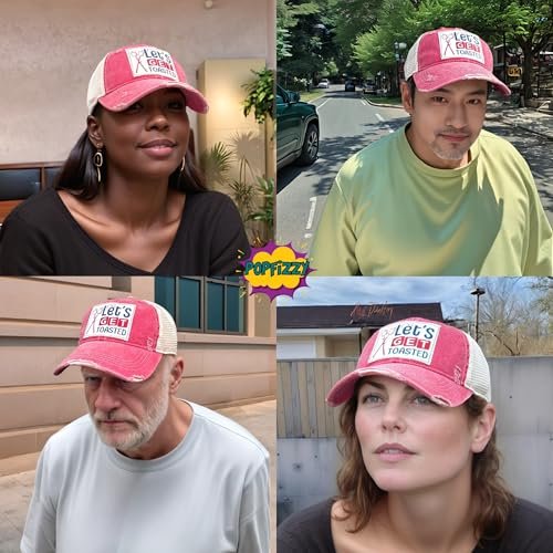 Popfizzy Lets Get Toasted Hat for Men and Women, Funny Drinking Gifts, Jersey Shore Trucker Hats for Adults, Adult Humor Caps