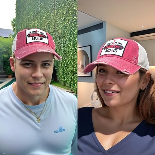 Popfizzy Raised on Country Music Hats for Women and Men, Country Music Gifts for Adults, Funny Trucker Hats, Adult Humor Caps