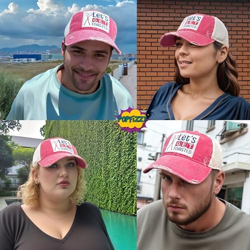 Popfizzy Lets Get Toasted Hat for Men and Women, Funny Drinking Gifts, Jersey Shore Trucker Hats for Adults, Adult Humor Caps