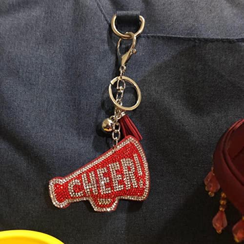 Popfizzy Cheer Keychain, Bling Cheerleading Backpack Key Chain, Rhinestone Cheerleader Purse Charms