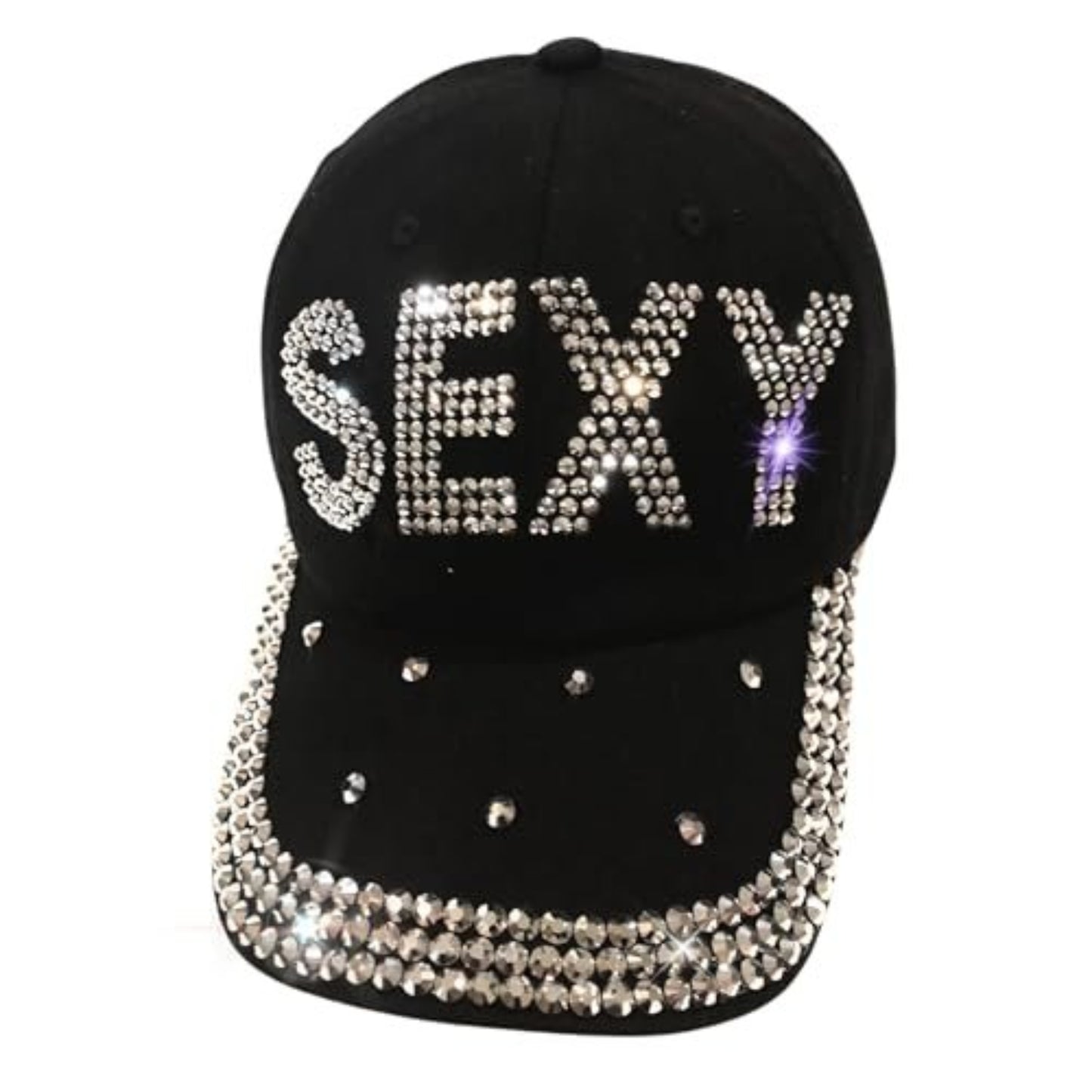 Popfizzy Rhinestone Baseball Cap for Women and Girls, Cute Bedazzled Hats, Shiny Bling Denim and Diamond Hat, Sexy Black