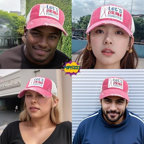 Popfizzy Lets Get Toasted Hat for Men and Women, Funny Drinking Gifts, Jersey Shore Trucker Hats for Adults, Adult Humor Caps