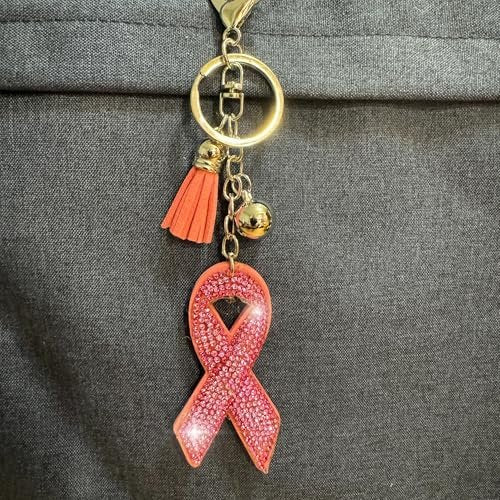Popfizzy Breast Cancer Keychain, Bling Breast Cancer Gifts for Woman, Pink Ribbon Breast Cancer Awareness Accessories