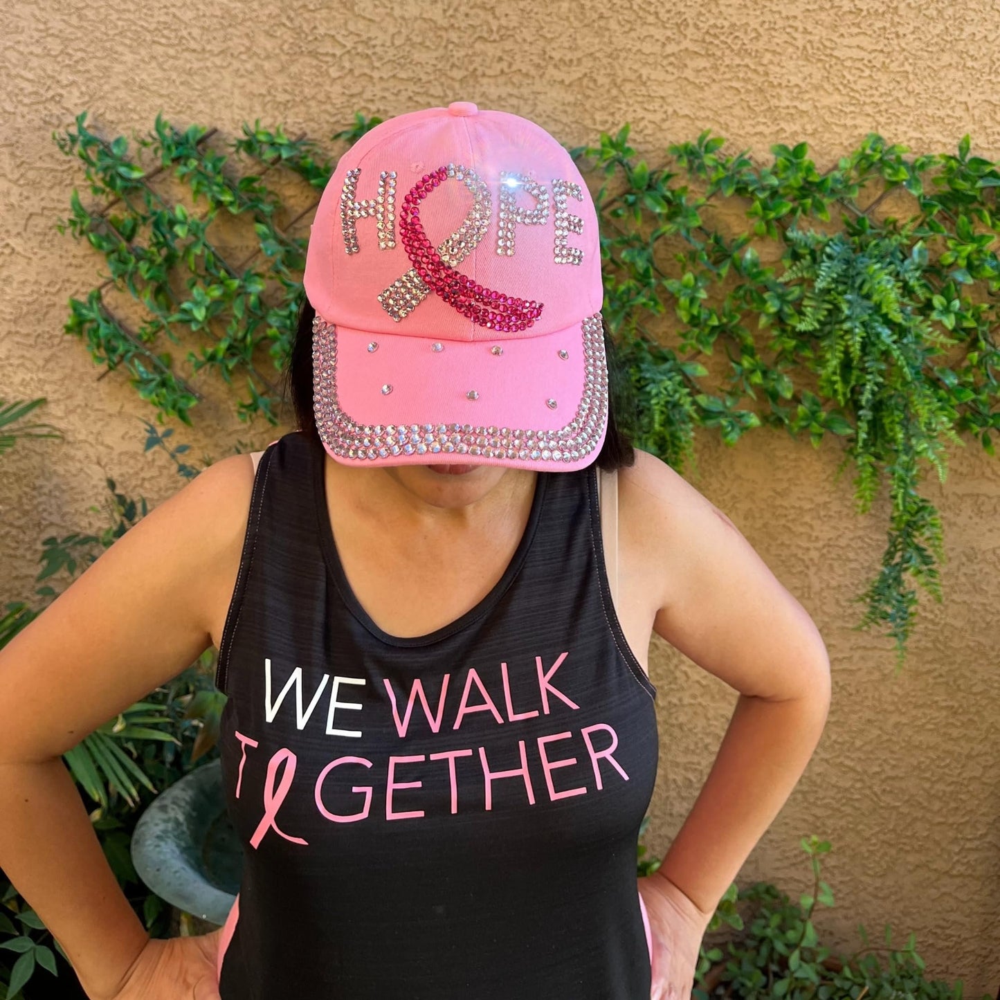 Popfizzy Pink Ribbon Breast Cancer Hats for Women, Breast Cancer Awareness Cap, Bling Breast Cancer Survivor Gifts for Woman