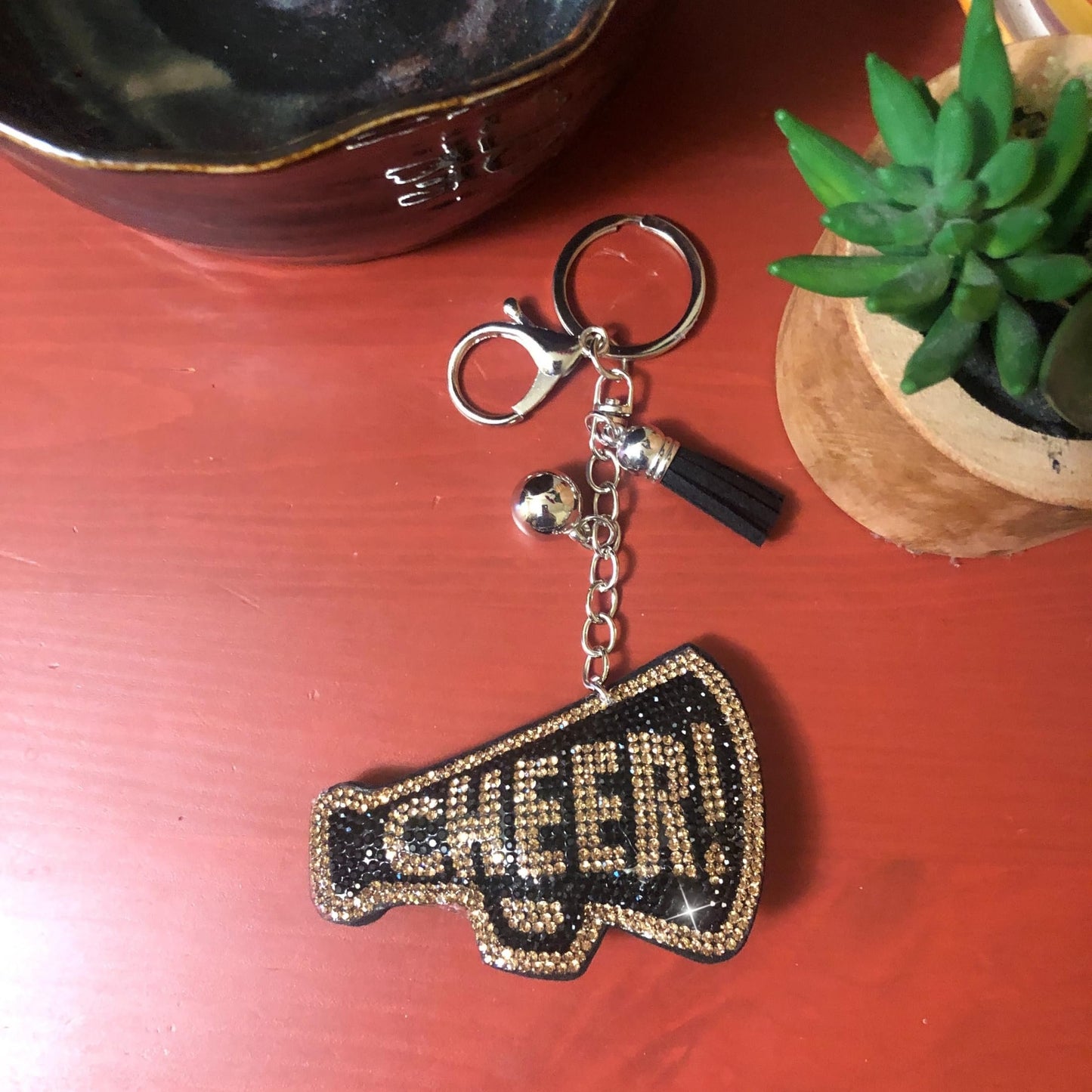 Popfizzy Gold and Black Cheer Keychain for Women and Girls, Cheerleader Bag Charm