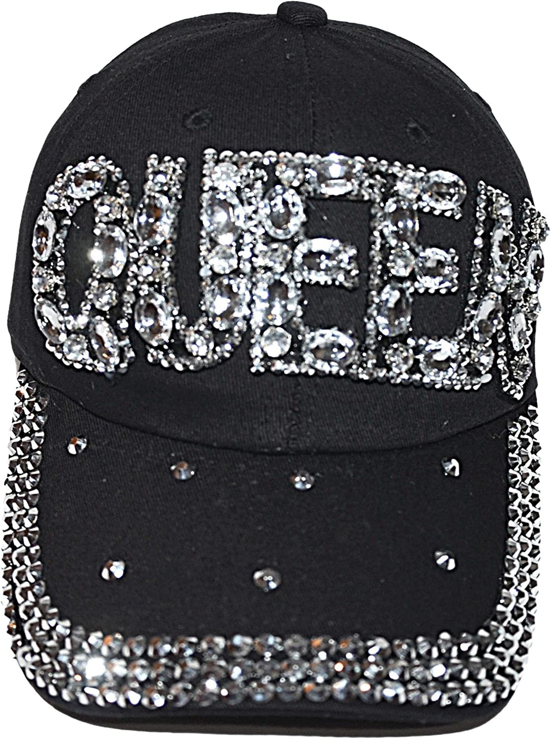 Popfizzy Rhinestone Queen Hat for Women, Bling Trucker Hat, Black Sparkle Ball Cap, Queen Baseball Caps