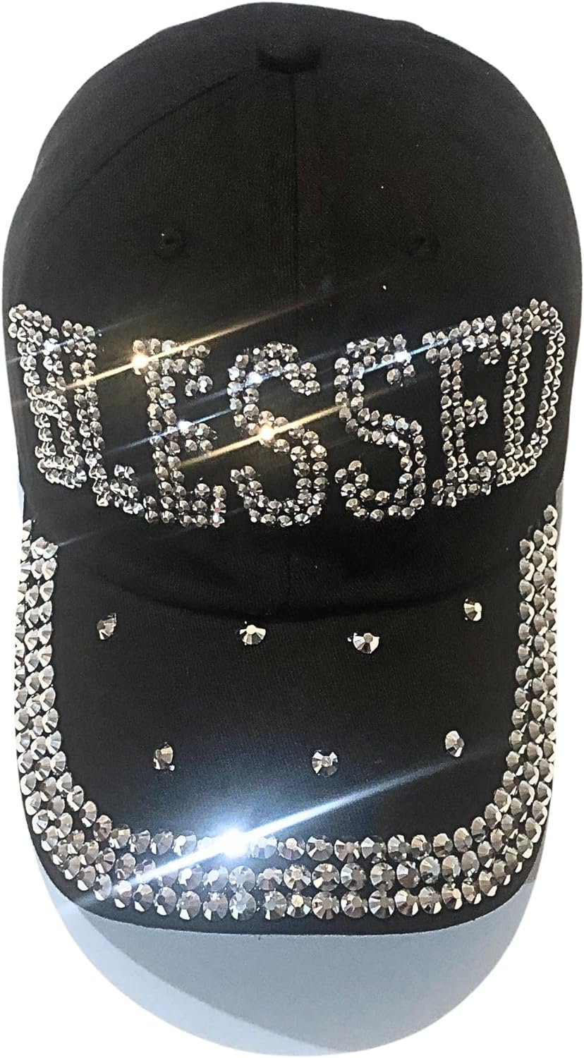 Popfizzy Bling Blessed Hats for Women, Rhinestone Christian Hats, Faith Based Christian Apparel, Blessed Mama, Blessed Items