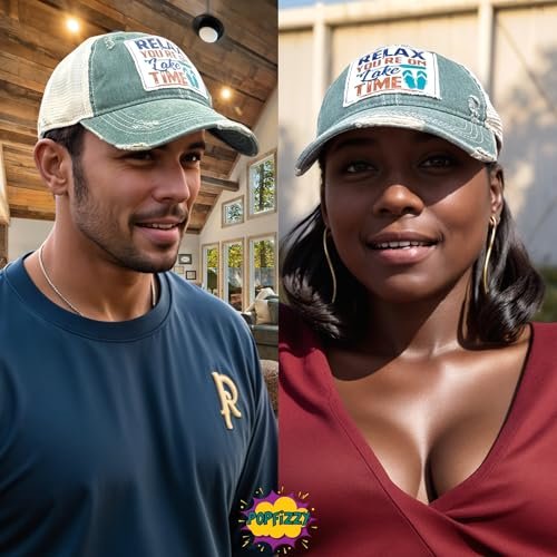 Popfizzy Relax You're on Lake Time Hat, Vintage Trucker Hat, Mesh Back Baseball Cap, Fun Lake Life Gifts for Women and Men