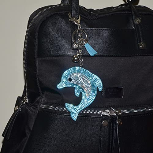 Popfizzy Blue Dolphin Keychain Accessories for Women and Girls, Bling Backpack Charm, Bedazzled Bag Charms, Dolphin Gifts