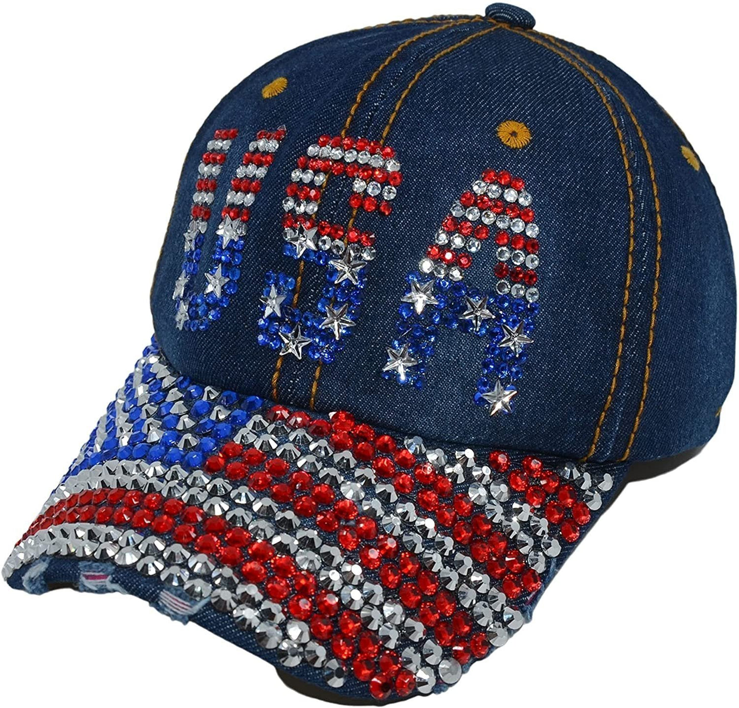 Popfizzy USA Women’s American Flag Baseball Cap Bling Rhinestone Trucker Hat