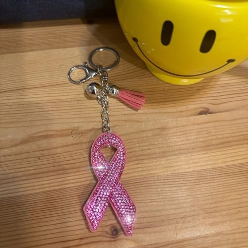 Popfizzy Breast Cancer Keychain, Bling Breast Cancer Gifts for Woman, Pink Ribbon Breast Cancer Awareness Accessories