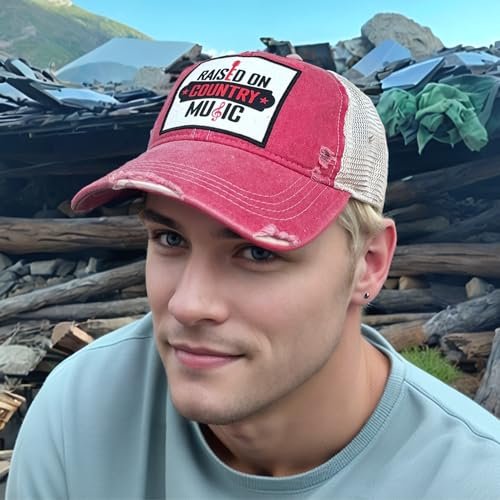Popfizzy Raised on Country Music Hats for Women and Men, Country Music Gifts for Adults, Funny Trucker Hats, Adult Humor Caps
