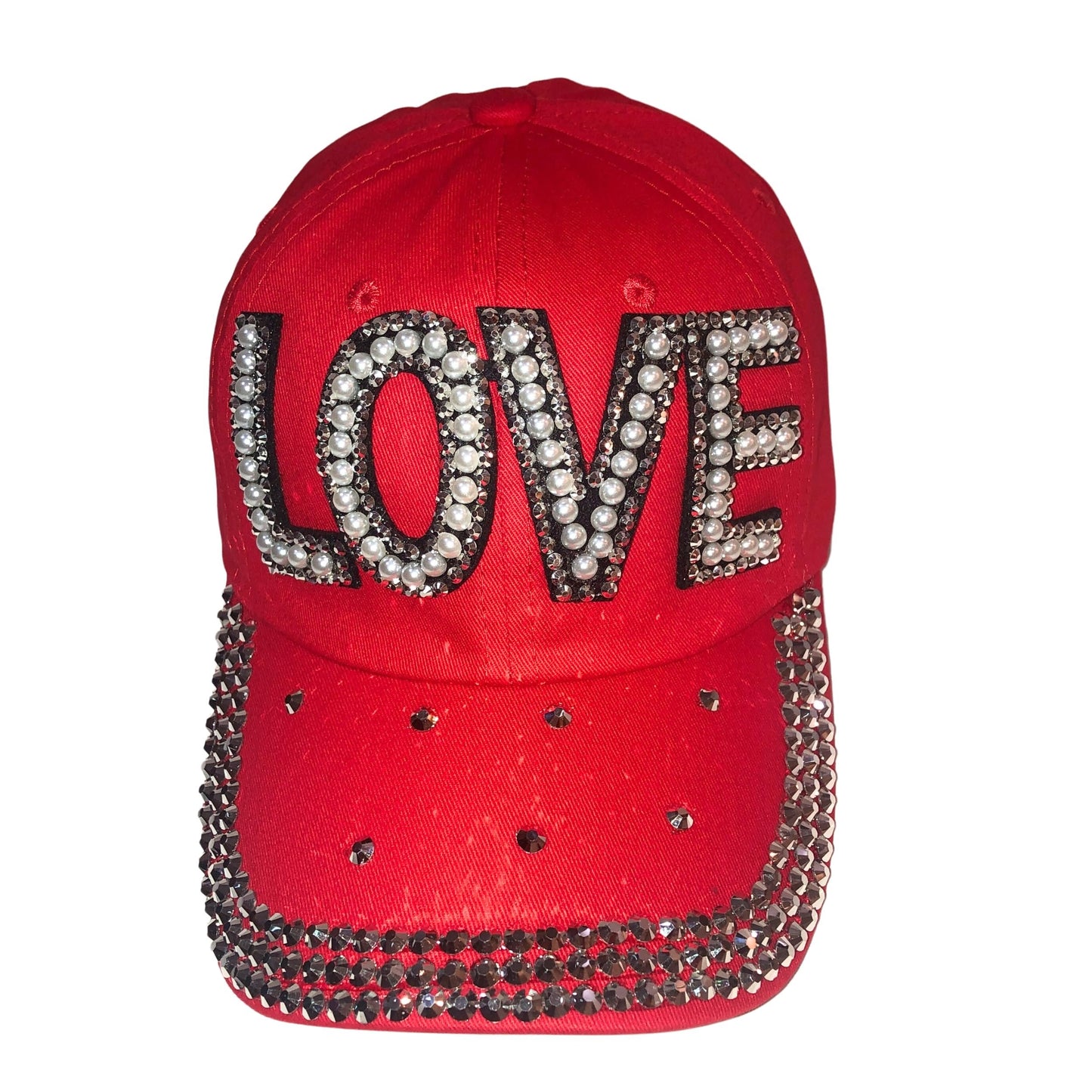 Popfizzy Red Love Hats for Women, Rhinestone Hat, Love Cap, Bling Hats for Women, Bedazzled Baseball Cap for Women, Bling Gift for Women