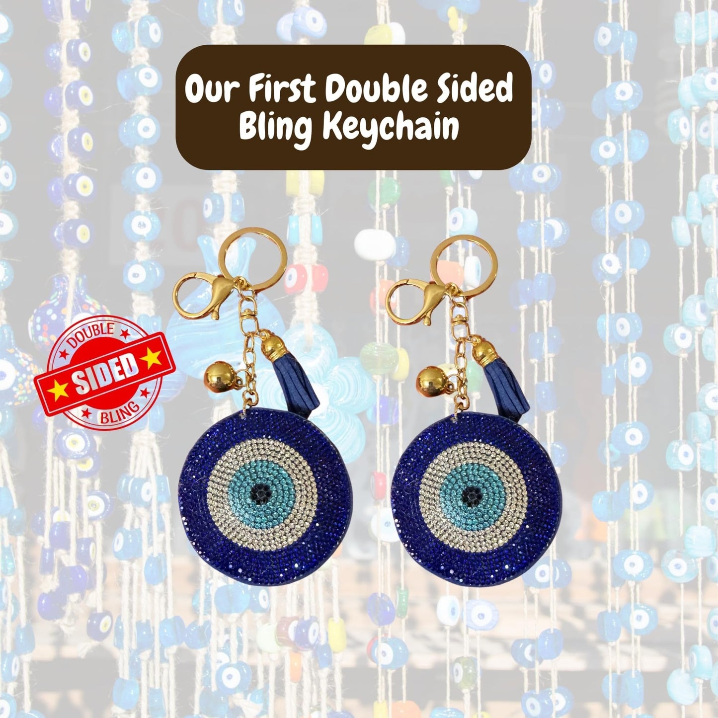 Popfizzy Bling Evil Eye Keychain for Women and Girls, Purse Charm, Rhinestone Bag Charm, Evil Eye Gifts, Double Sided
