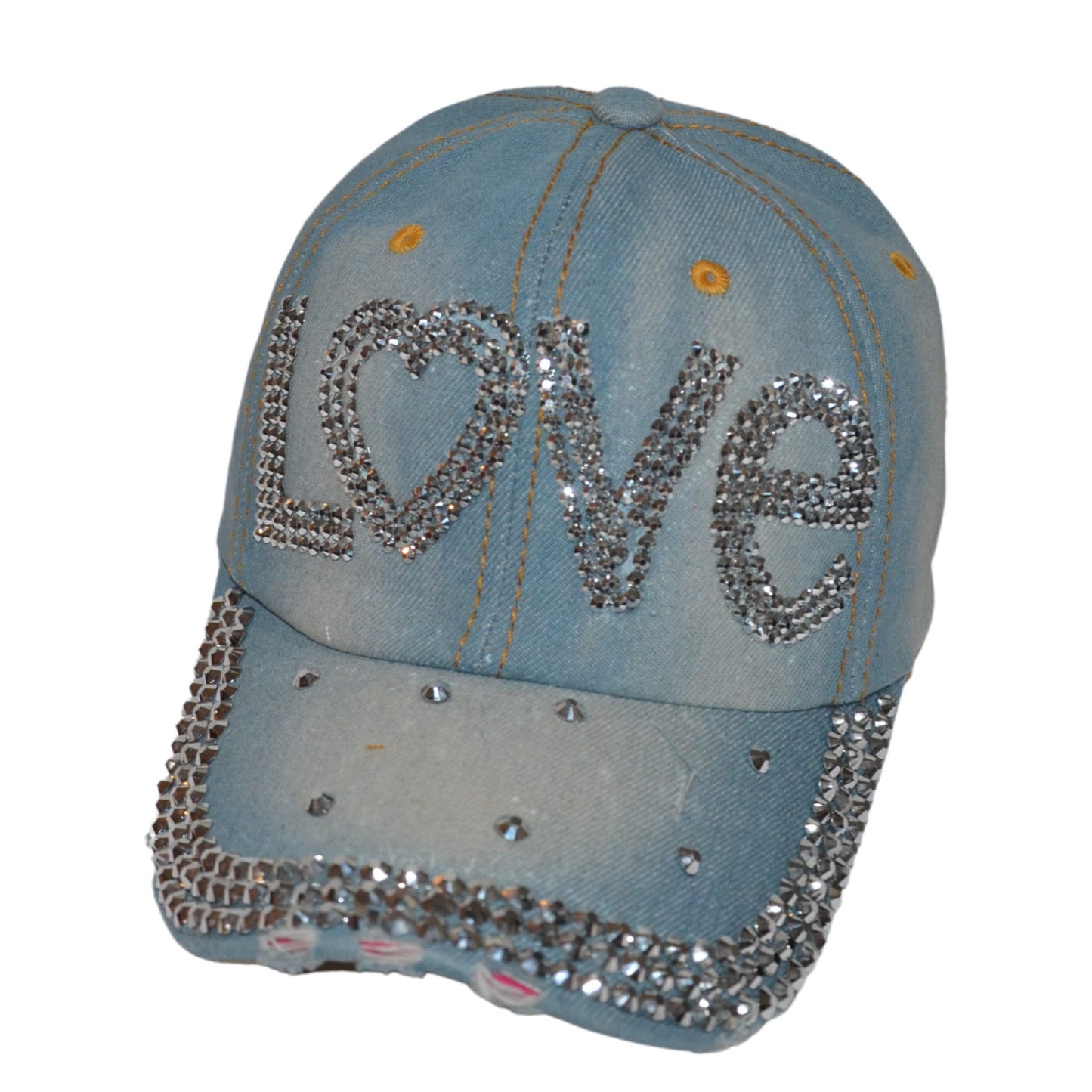Popfizzy Women’s Love Hat, Bling Blue Denim Adult Baseball Hat