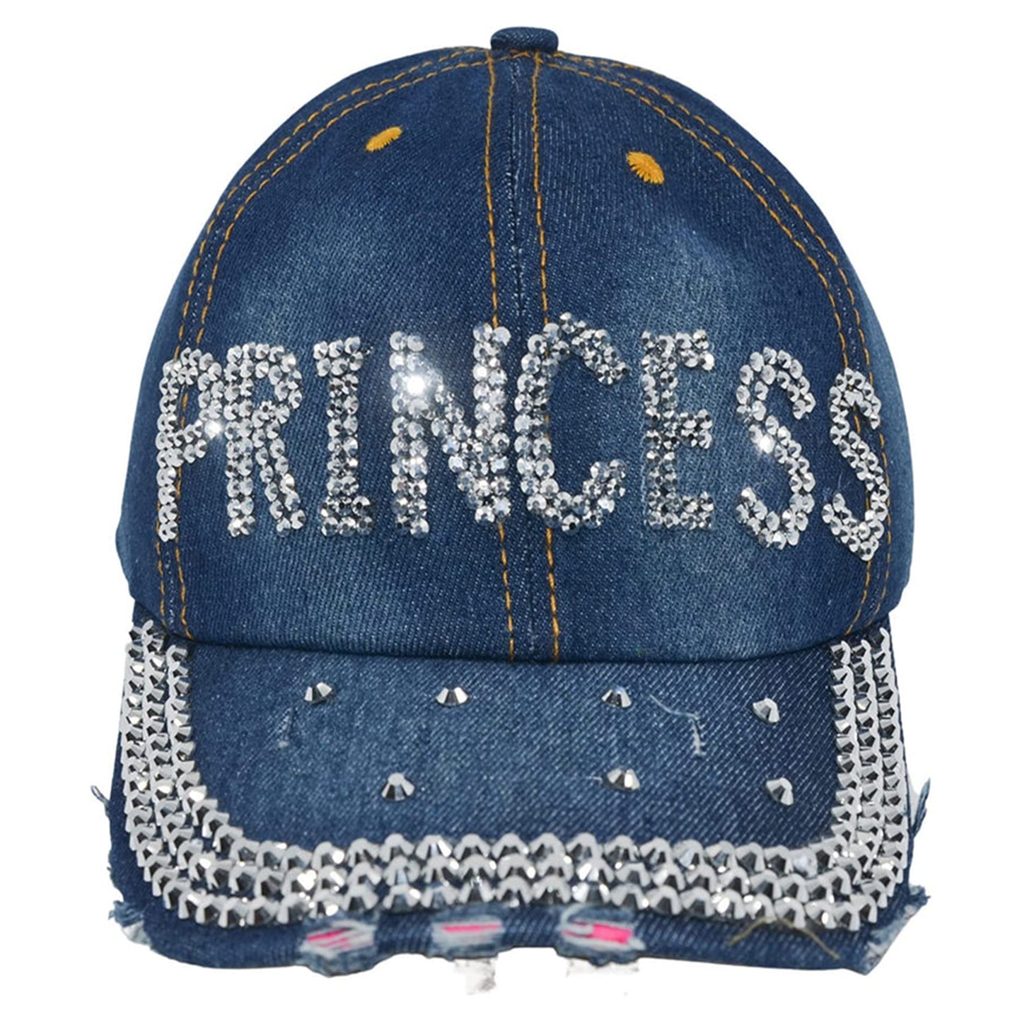 Bedazzled Princess Crown Rhinestone Hat, Bling Denim Baseball Cap for Women