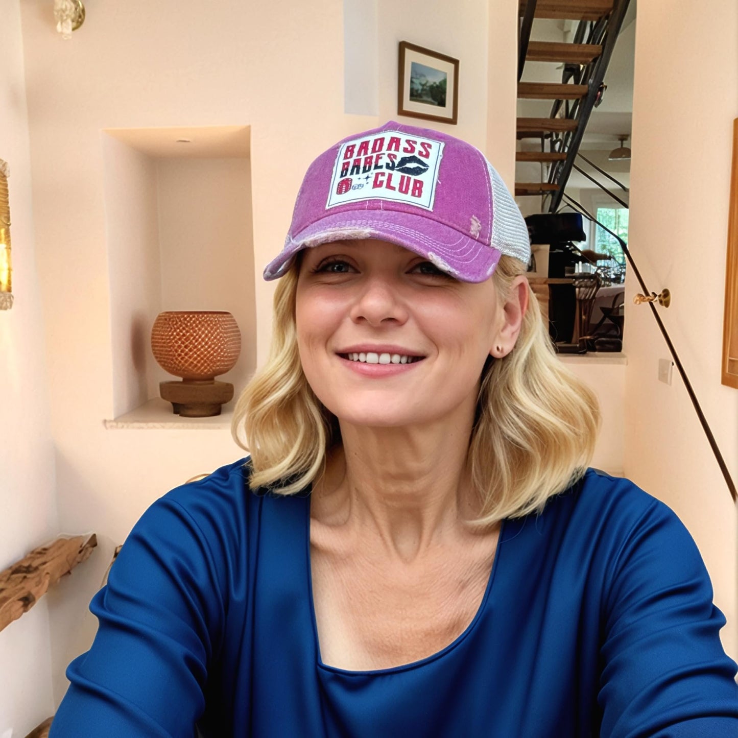 Popfizzy Badass Babes Club Funny Vintage Trucker Hats for Women, Adult Humor Cap, Distressed Baseball Cap (Badass Babes Club)