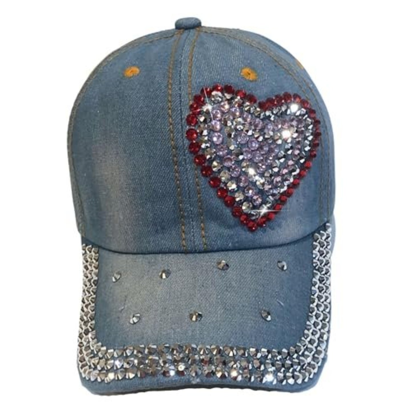 Popfizzy Heart Hat with Rhinestones for Women, Bling Heart Accessories, Bedazzled Baseball Cap, Trendy Bling Gifts for Women