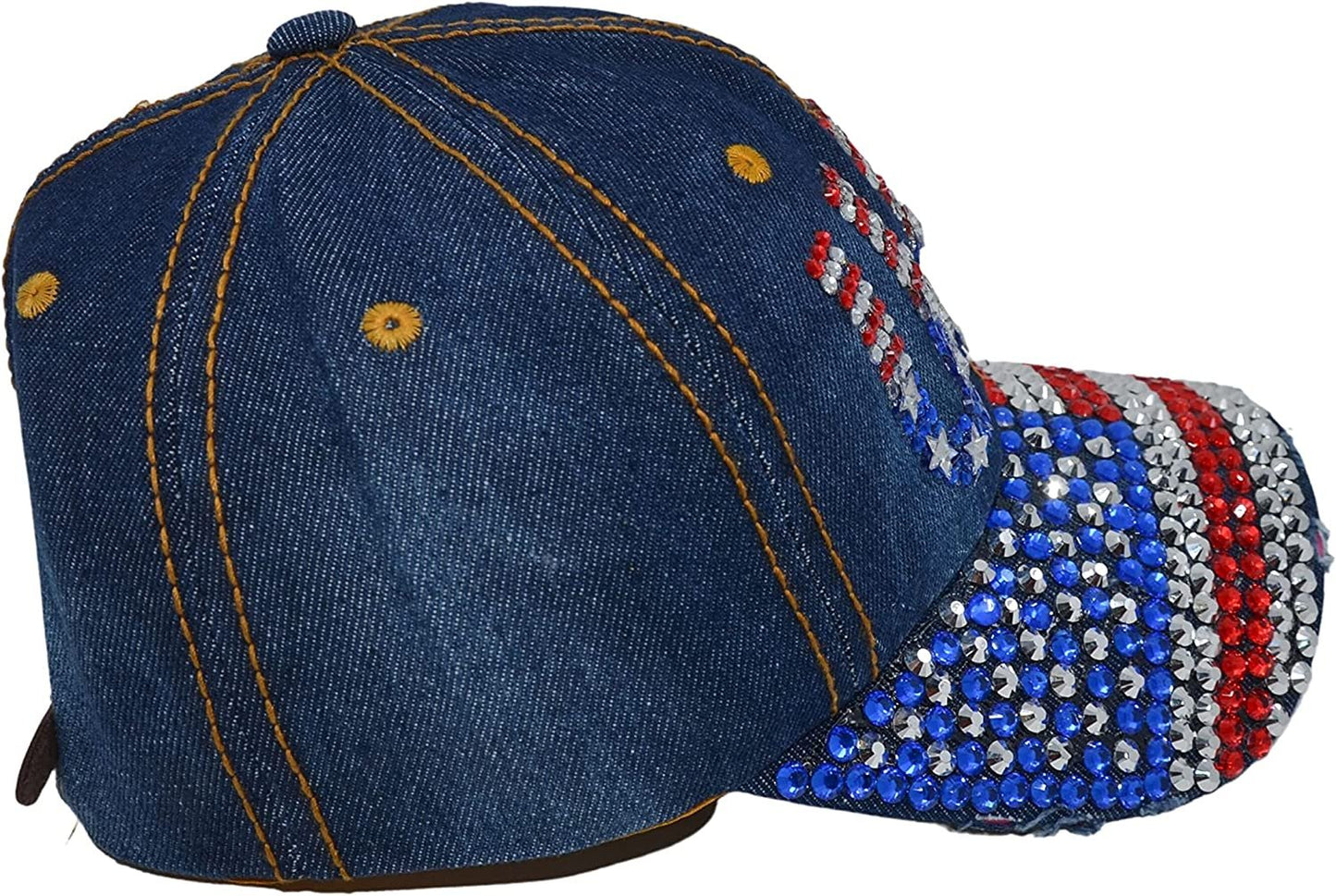 Popfizzy USA Women’s American Flag Baseball Cap Bling Rhinestone Trucker Hat