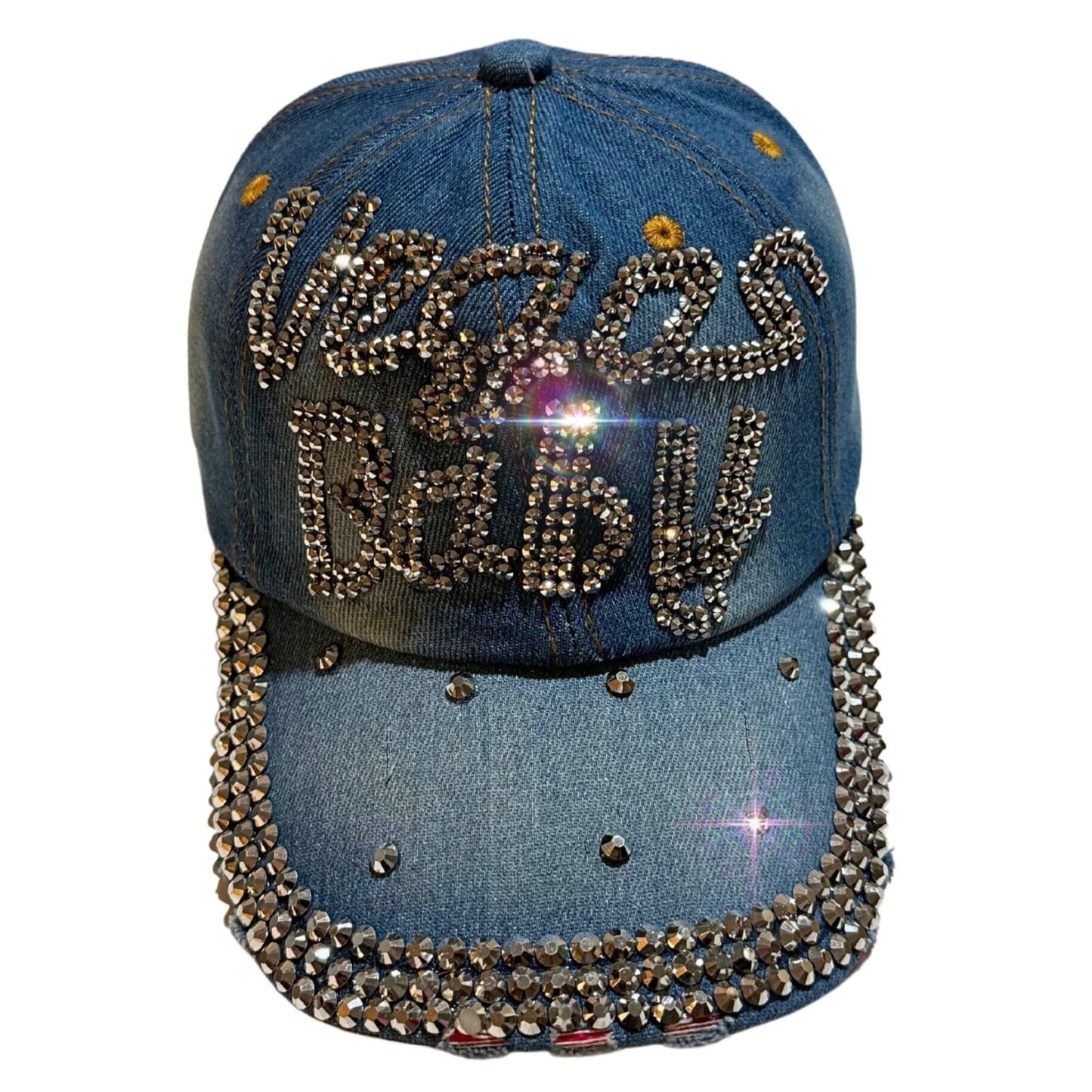 Vegas Baby Rhinestone Trucker Hat - Bling Blue Las Vegas Denim Cap for Women