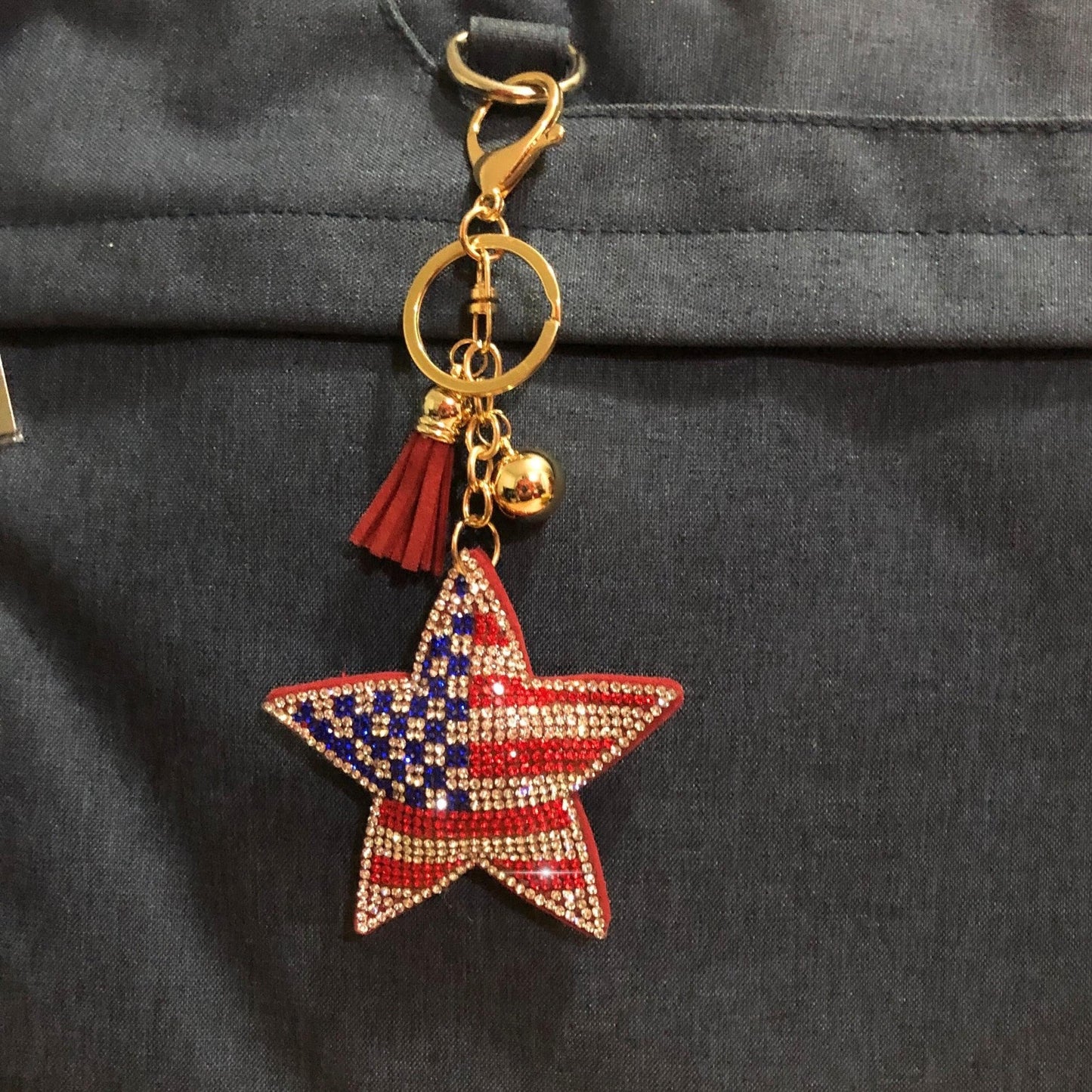 Popfizzy Rhinestone American Flag Keychain for Women, Bling Star Keychain, Star Purse Charms for Handbags, Cute Star Gifts