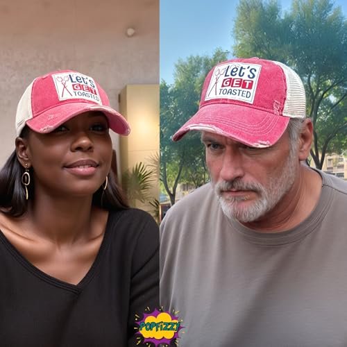 Popfizzy Lets Get Toasted Hat for Men and Women, Funny Drinking Gifts, Jersey Shore Trucker Hats for Adults, Adult Humor Caps