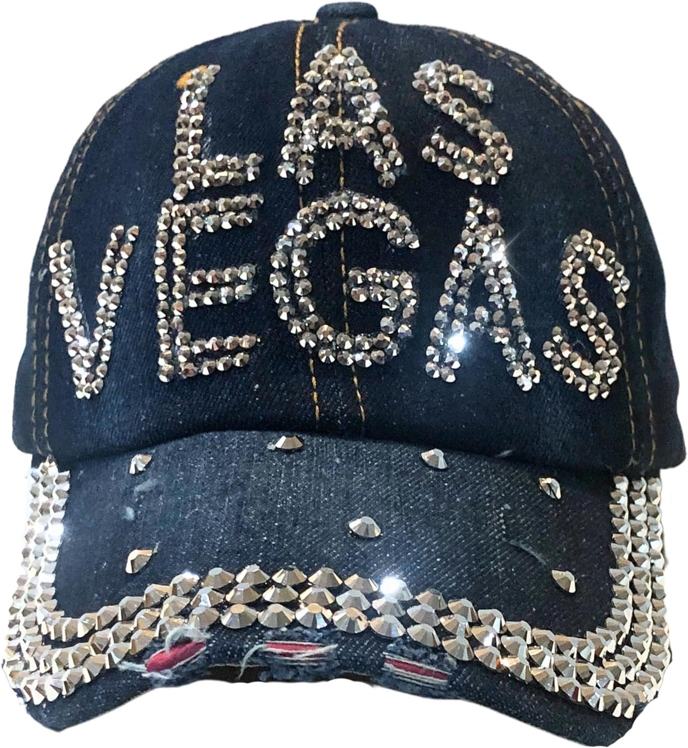 Popfizzy Las Vegas Hat for Women, Adult Distressed Bling Denim Blue Hat