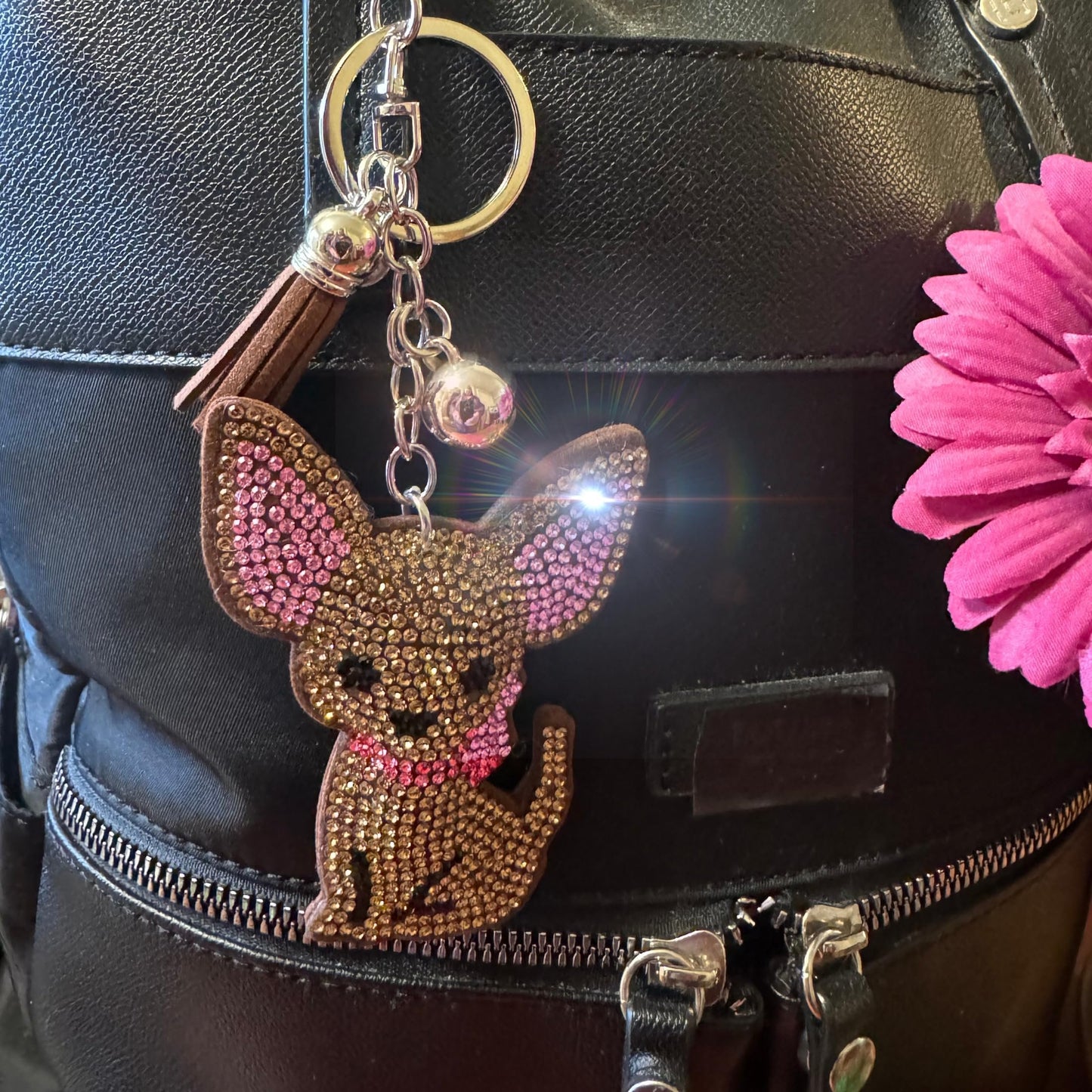 Popfizzy Chihuahua Keychain Accessories, Animal Backpack Key Chain, Rhinestone Purse Charms, Chihuahua Gifts for Dog Lovers