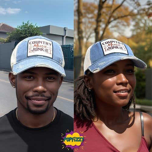 Popfizzy Country Music Junkie Hats for Women and Men, Country Music Gifts for Adults, Funny Trucker Hats, Adult Humor Caps
