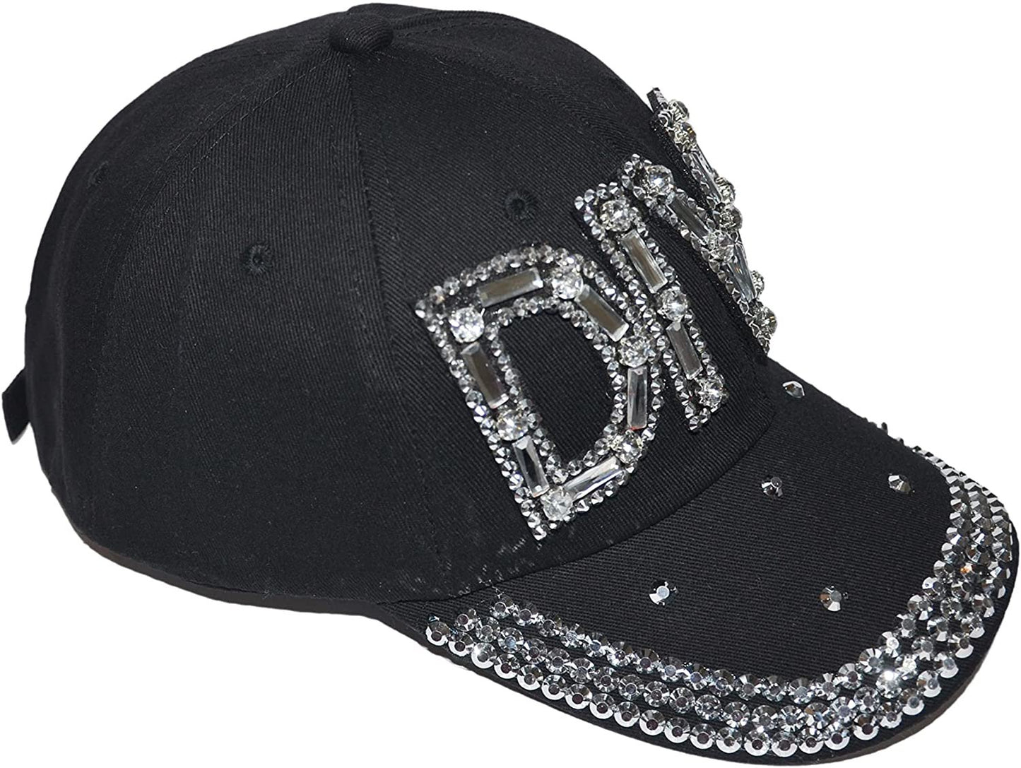 Popfizzy Women’s Rhinestone Diva Hat, Adult Bling Black Baseball Cap