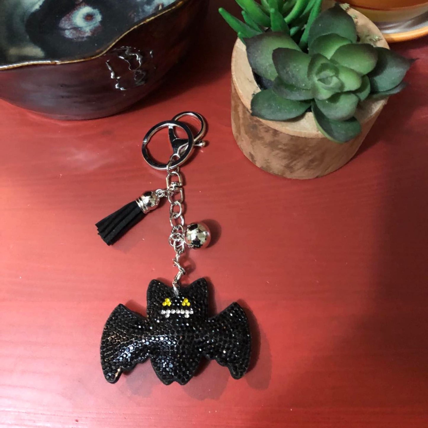 Popfizzy Bling Black Bat Keychain for Women and Girls, Rhinestone Purse Charms for Handbags, Goth Gifts for Her, Spooky Gifts for Women
