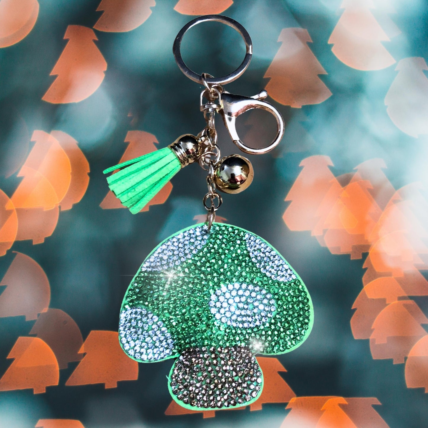 Popfizzy Rhinestone Green Mushroom Keychain for Women, Sparkly Mushroom Purse Charm, Bling Shroom Gifts for Women