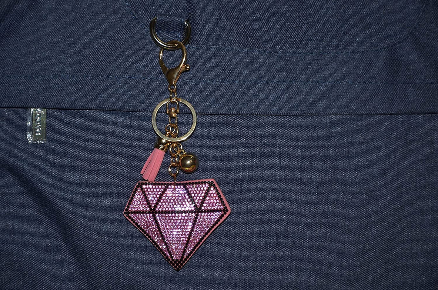 Pink Diamond Keychain for Women, Bling Purse Charms for Handbags, Girls Backpack Key Fob, Crystal Bag Charm Keyrings