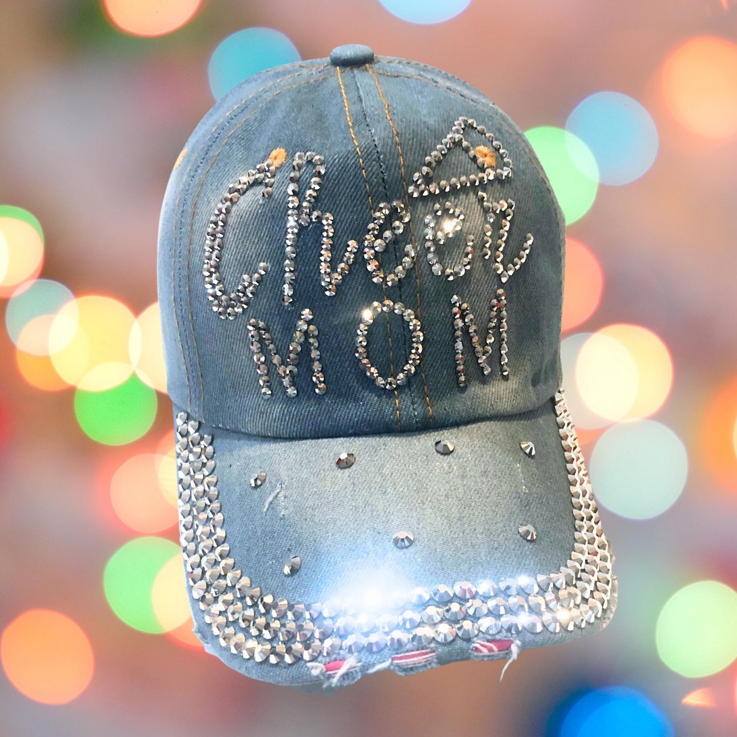 Popfizzy Cheer Mom Hat for Women, Rhinestone Cheer Mom Gifts, Bling Cheer Accessories, Cheer Clothes, Cool Cheer Gifts