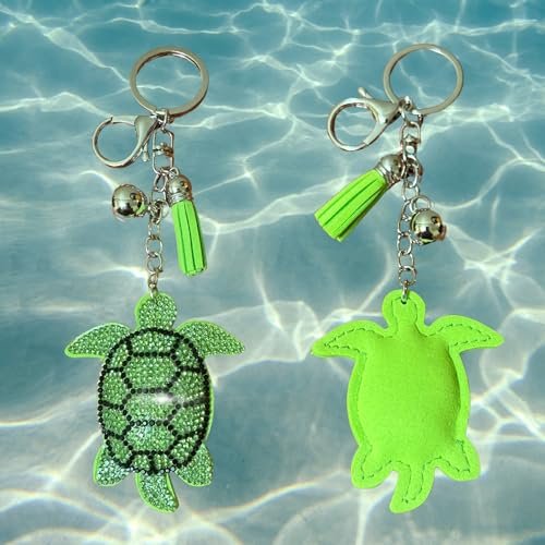 Popfizzy Green Turtle Keychain Accessories for Women and Girls, Rhinestone Animal Backpack Key Chain, Bling Purse Charms