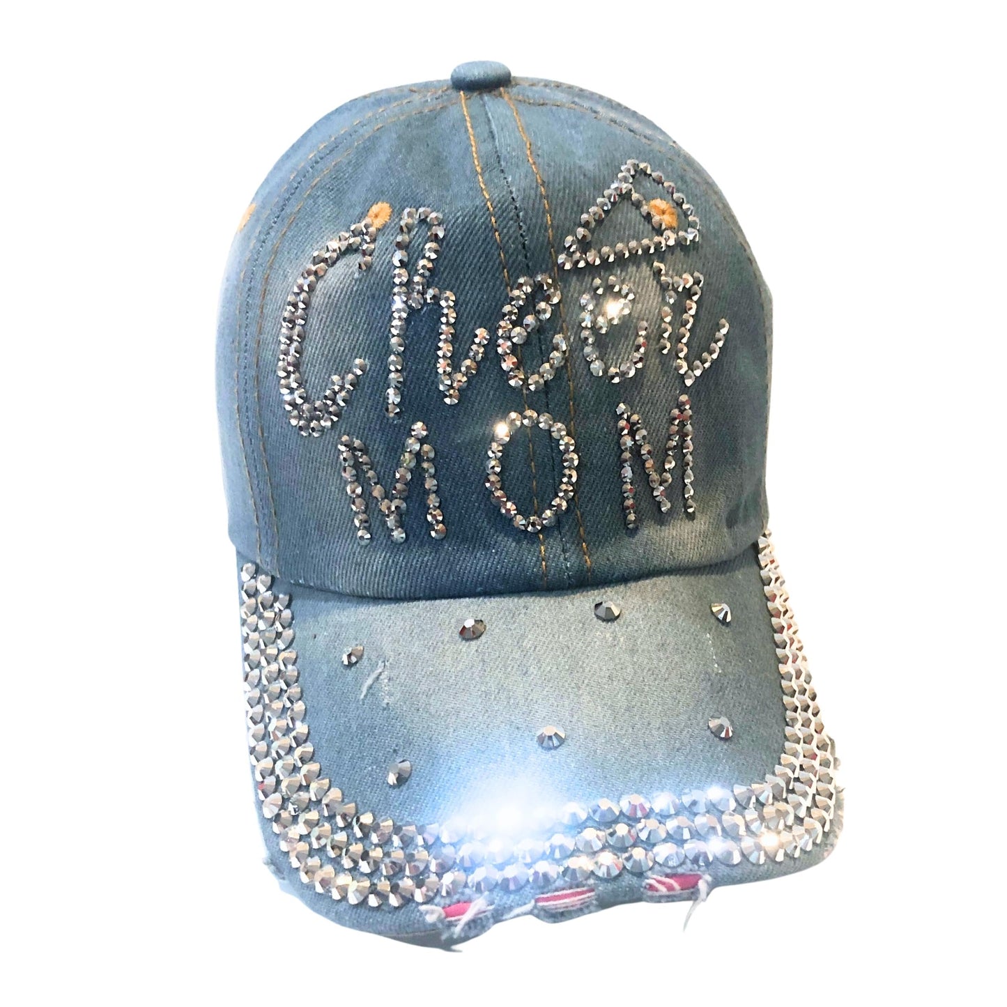 Popfizzy Cheer Mom Hat for Women, Rhinestone Cheer Mom Gifts, Bling Cheer Accessories, Cheer Clothes, Cool Cheer Gifts