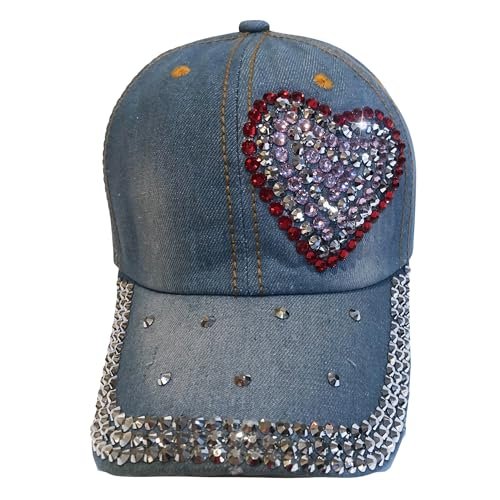 Popfizzy Heart Hat with Rhinestones for Women, Bling Heart Accessories, Bedazzled Baseball Cap, Trendy Bling Gifts for Women
