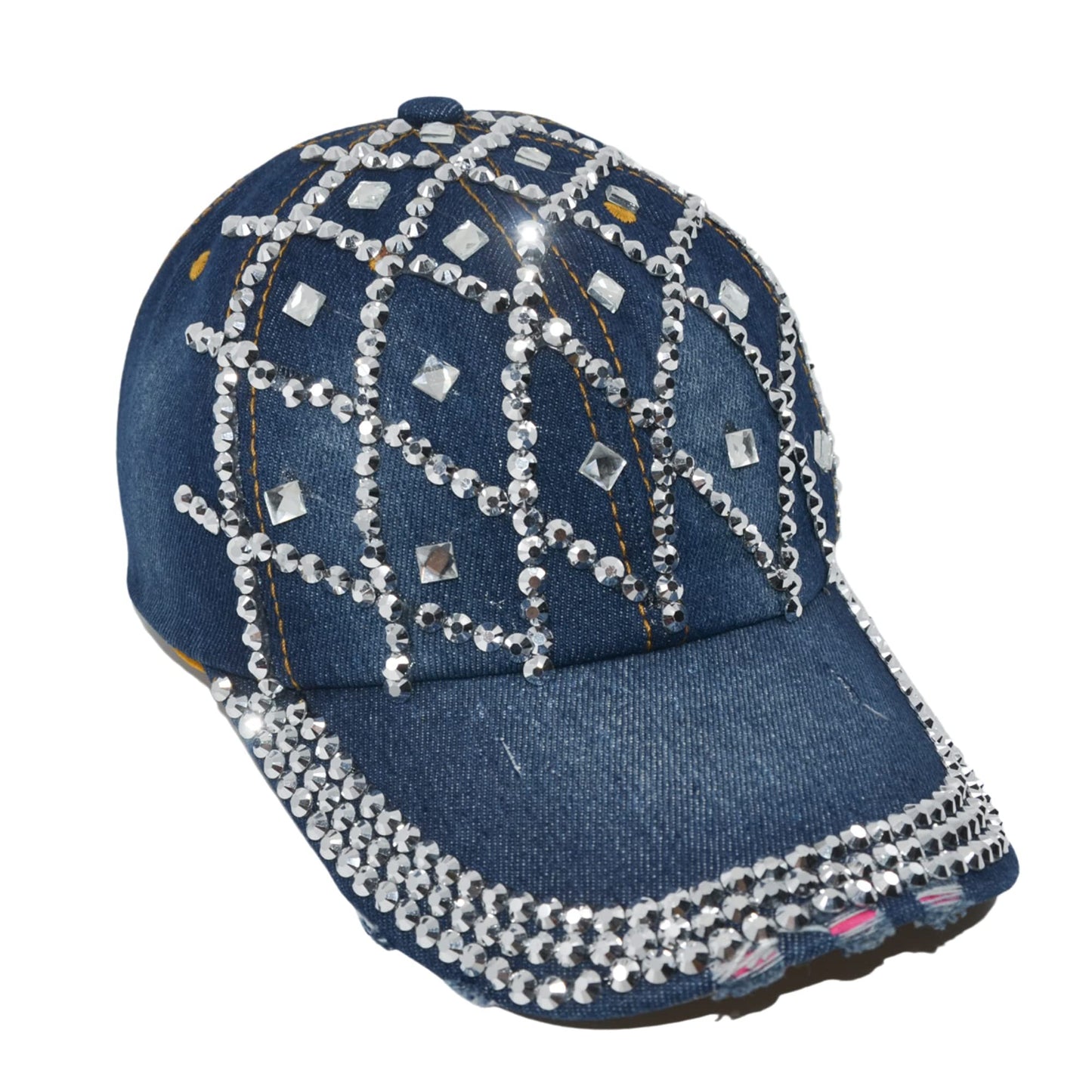 Popfizzy Rhinestone Baseball Cap for Women and Girls, Cute Bedazzled Hats, Shiny Bling Denim and Diamond Hat, Sparkly Gifts
