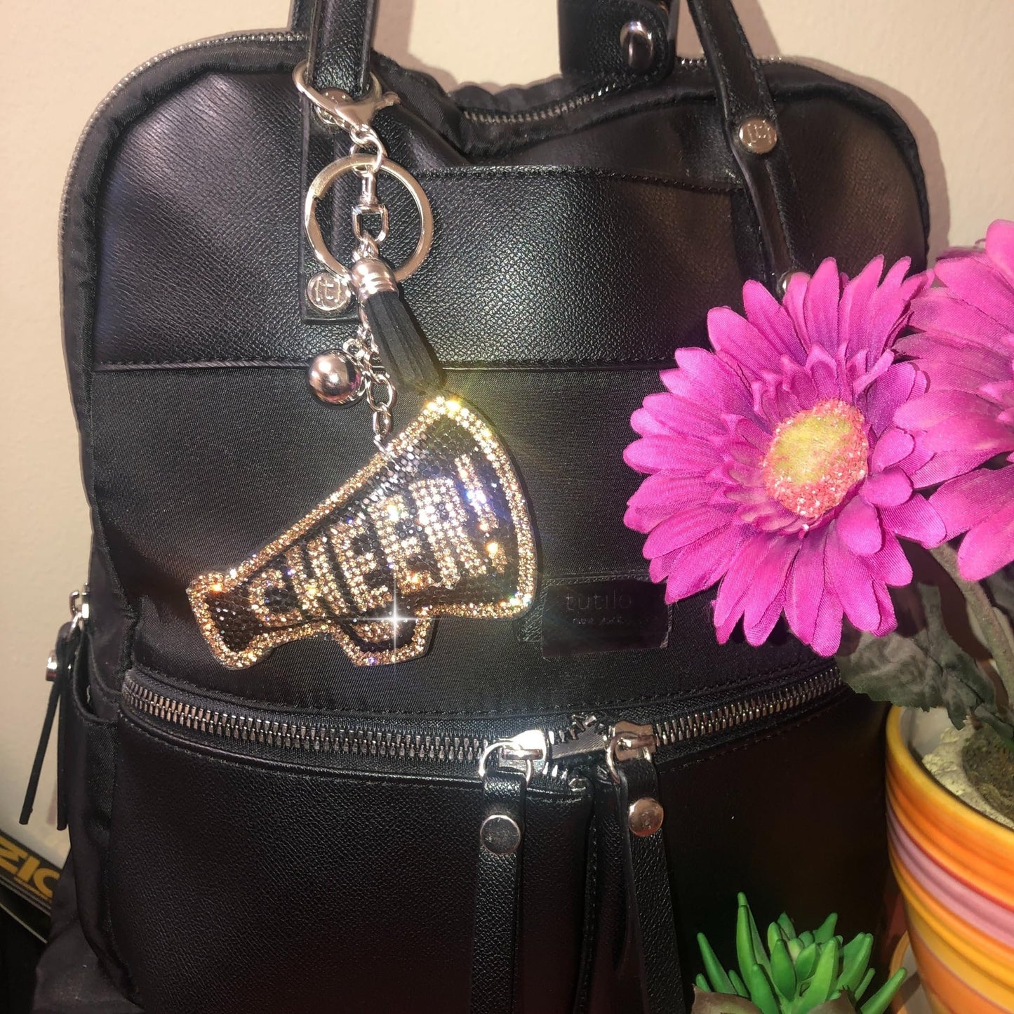 Popfizzy Gold and Black Cheer Keychain for Women and Girls, Cheerleader Bag Charm